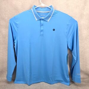 Coolibar Long Sleeve Mens Shirt Erodym Golf Polo‎ 2XL Blue UPF 50+ Outdoor Wear